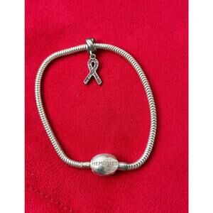 Charmed Memories Kay Jewelers Sterling Silver Snake Bracelet 7.5" Breast Cancer